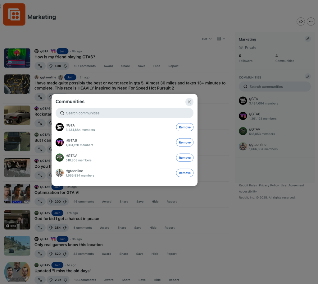Adding subreddits to a custom feed on Reddit